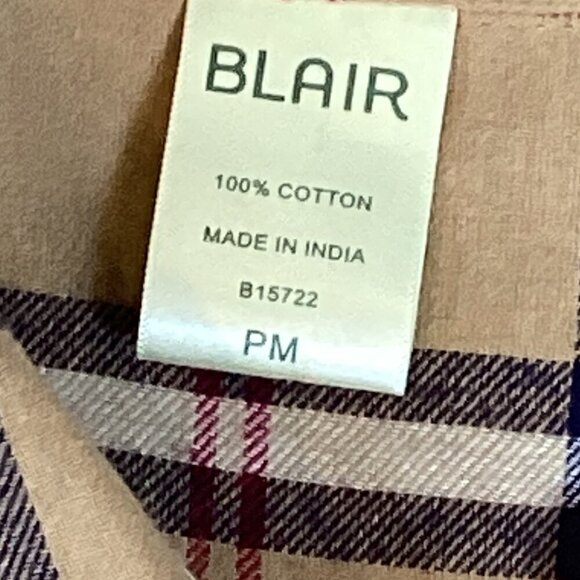 Classic Beige/Tan Plaid Flannel Button-Up Top Sz PM Cotton #319B - Picture 6 of 7